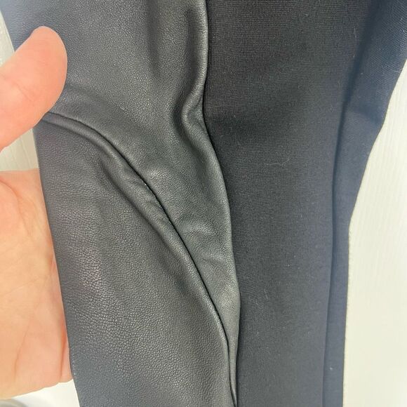 Trina Turk Black Gray Colorblock Mid Rise Leather‎ Side Panel Leggings Size 4 - Picture 5 of 13